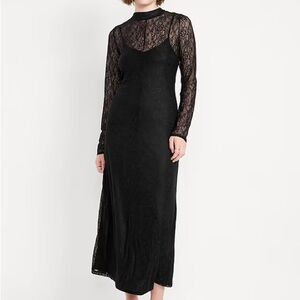 Old Navy Mock Neck Elegant Black Lace Maxi Dress
